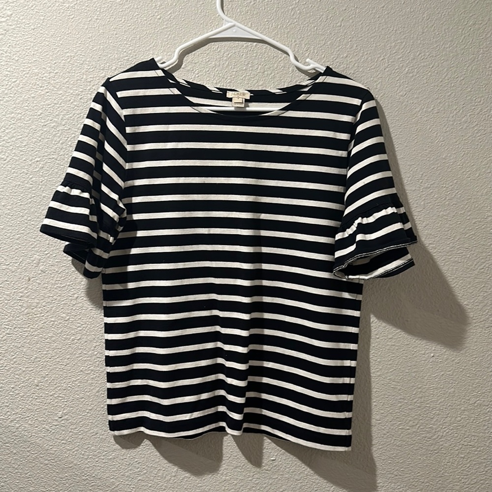 JCREW stripped tee with ruffle sleeves